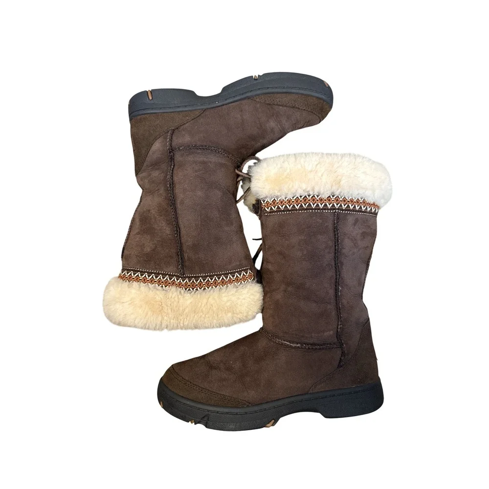 UGG Australia Sunburst Tall Boots Women‎ Size 7 Brown Sheepskin Suede S/N 5273